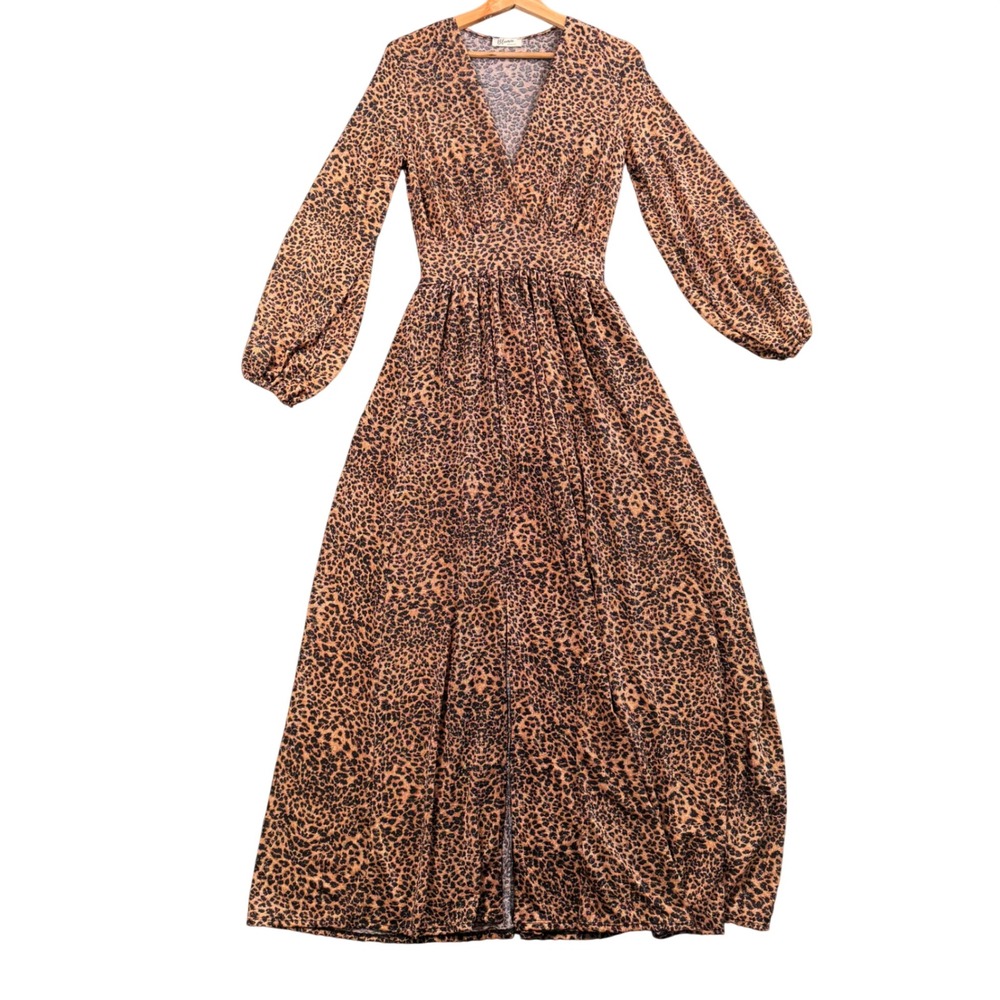 Blumin Fairy Grunge Leopard Metallic Maxi Dress S Boho Festival Romantic Tiered